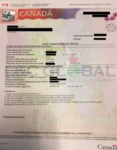 Hình 9 - Giấy phép lao động Canada Work Permit
