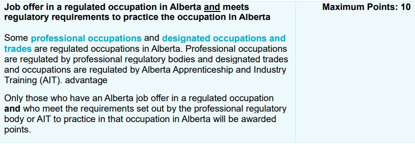 bảng tính điểm định cư Alberta